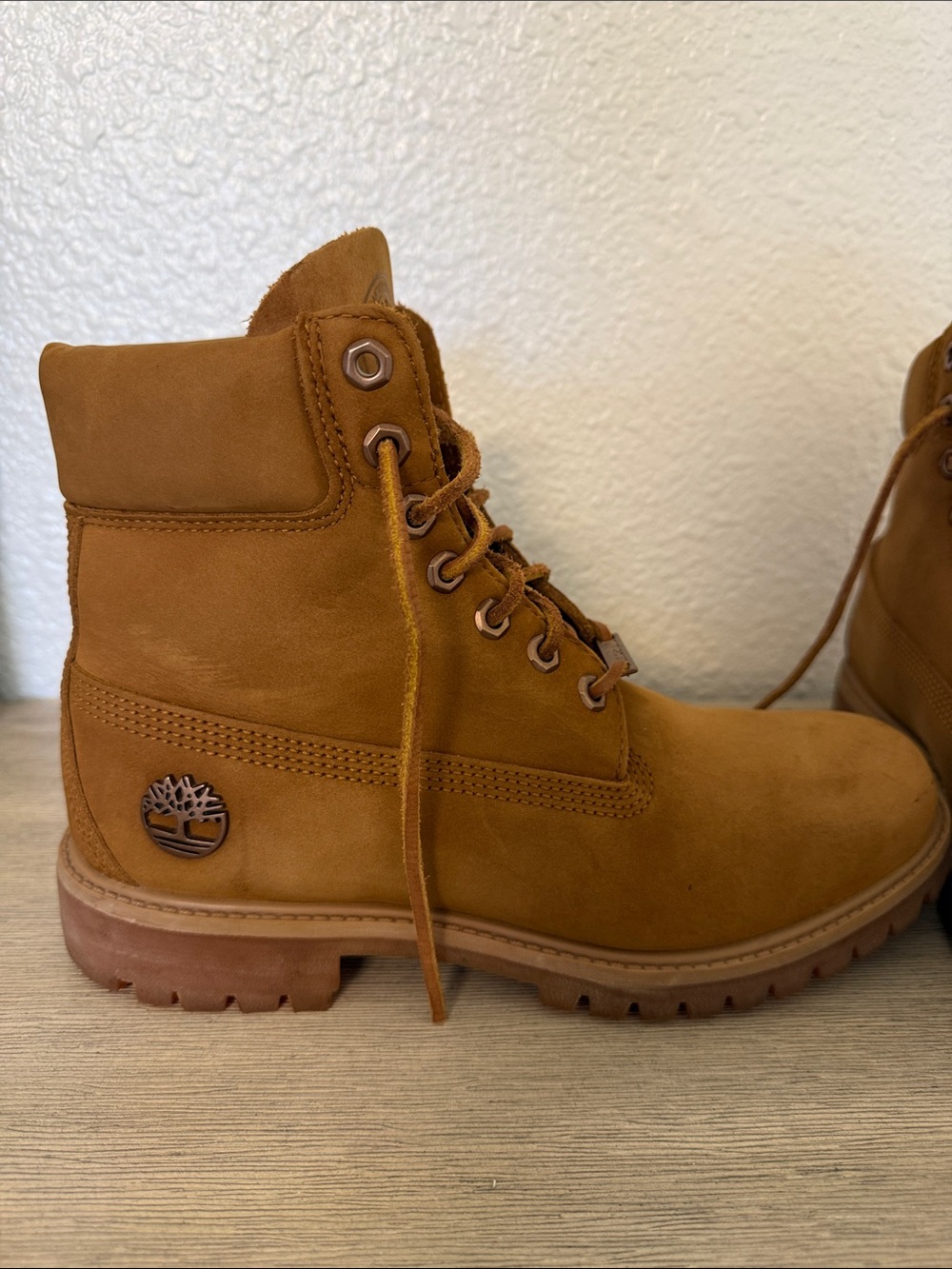 Timberland Premium 6-Inch Waterproof Wheat Nubuck Lace-Up Women's Work Boots - Picture 2 of 15